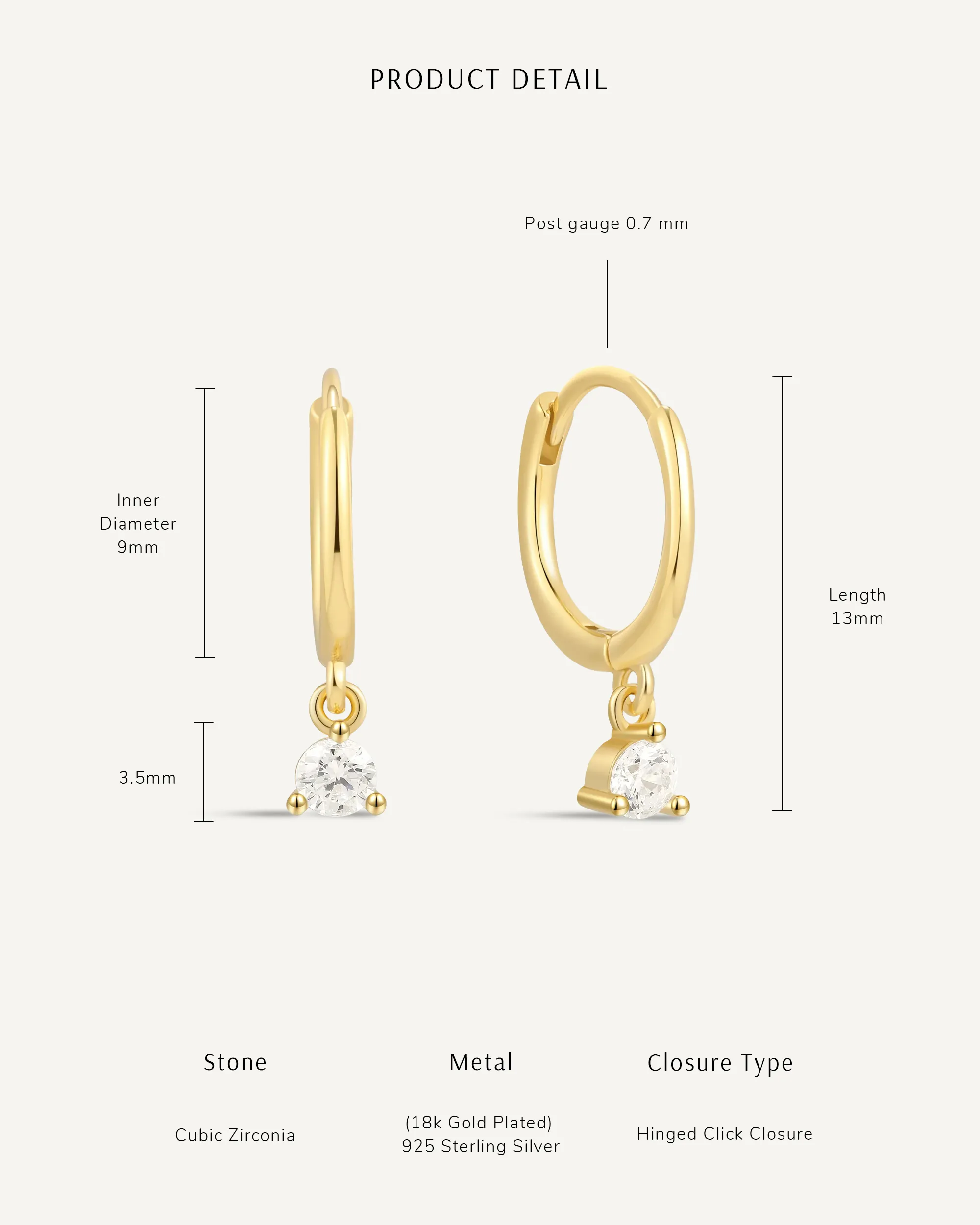 Round Gem Dangle Hoops in Silver - Image 6