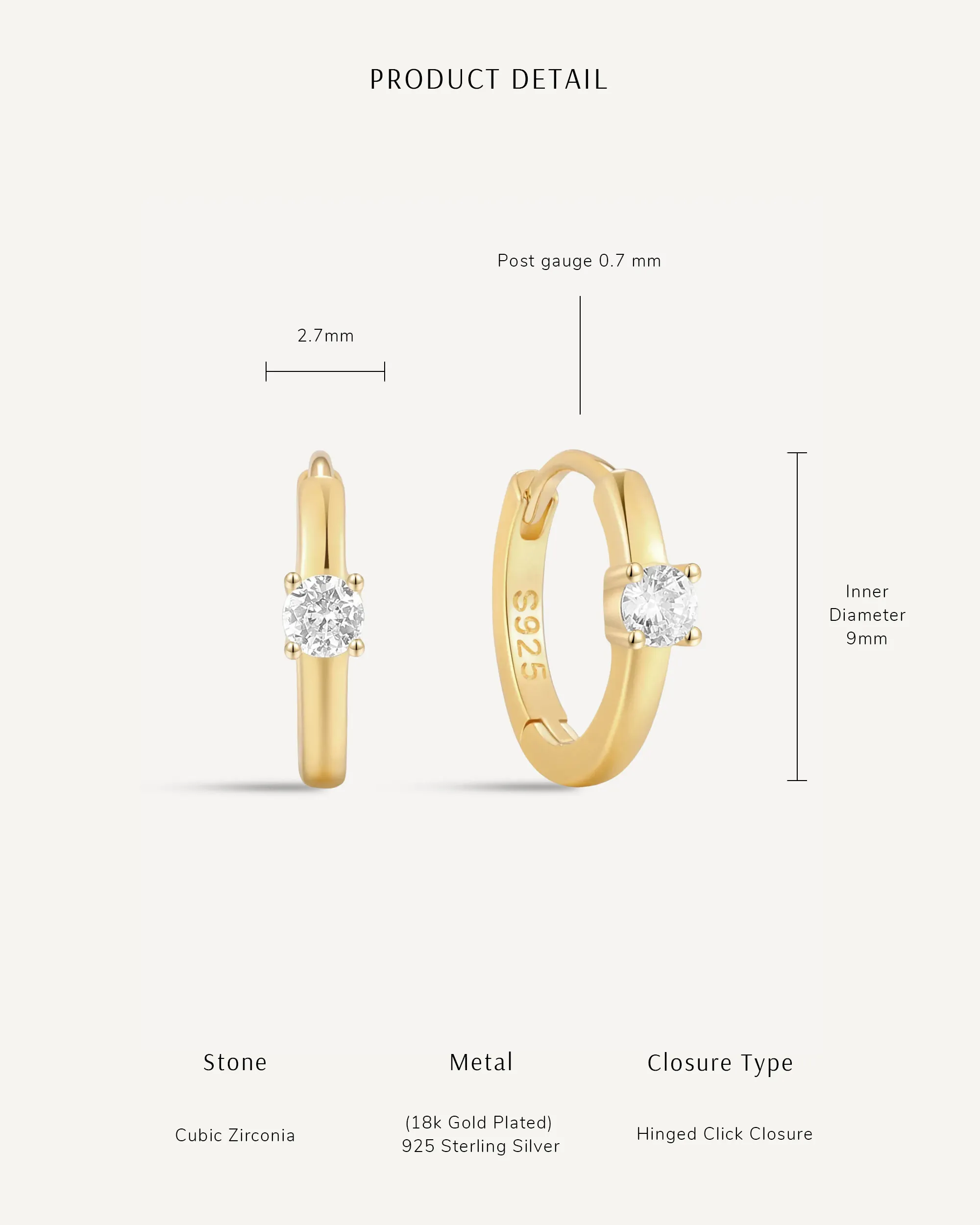 Solitaire Crystal Huggie Hoops In Gold - Image 4
