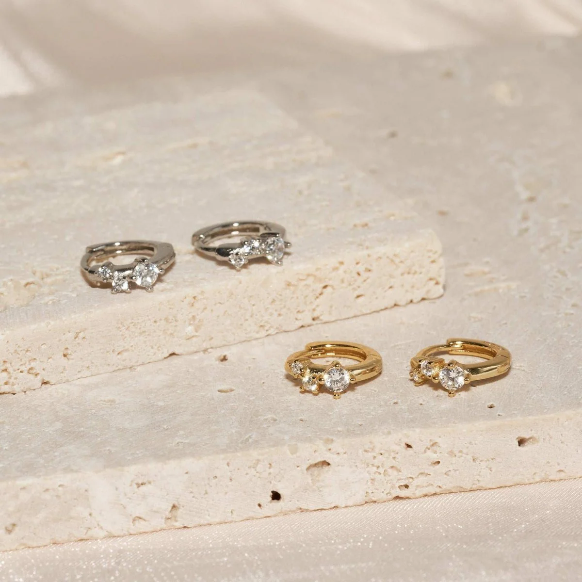 Sprinkle Crystal Huggie Hoops In Silver - Image 3