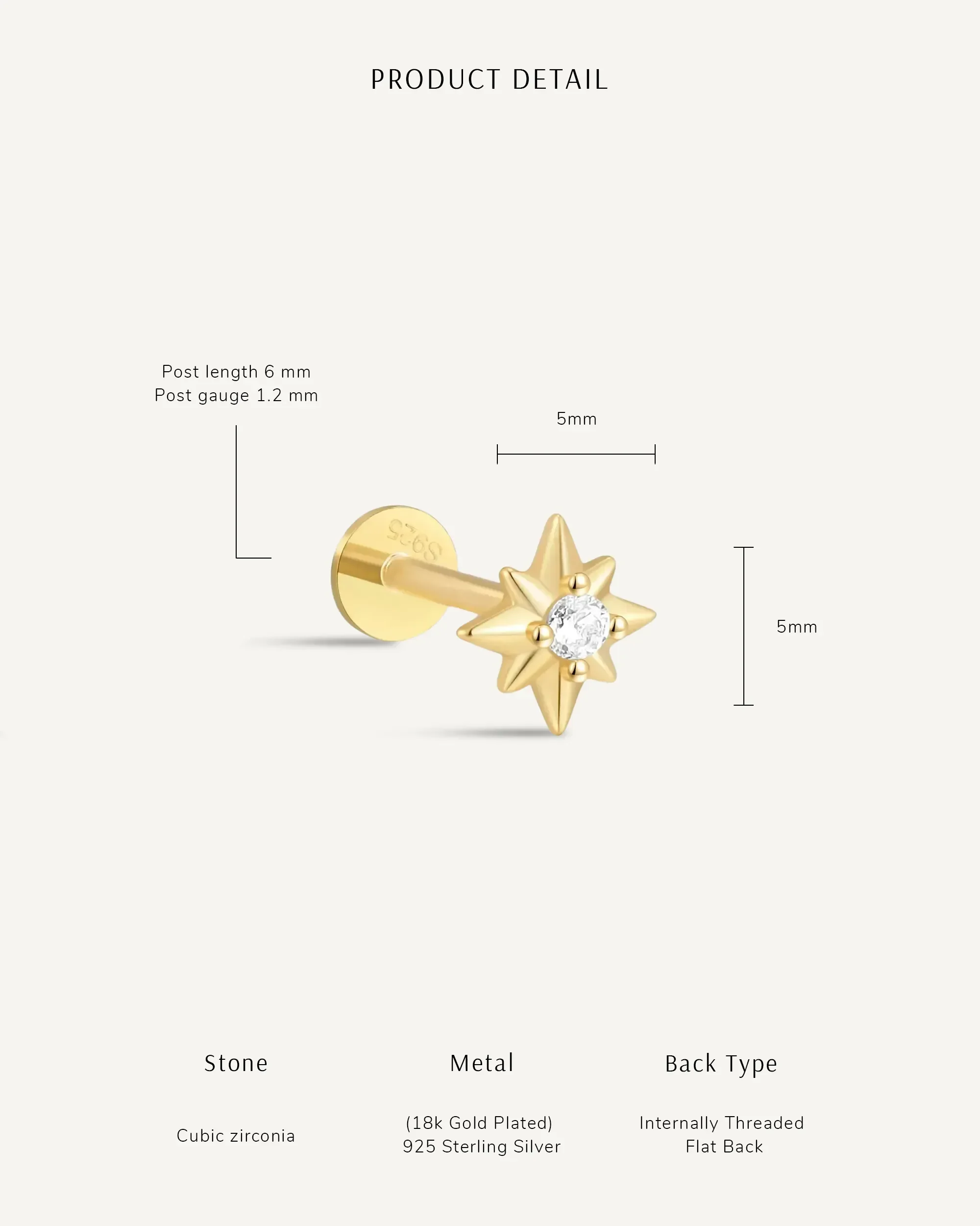 Starburst Crystal Flat Back Studs in Gold - Image 6