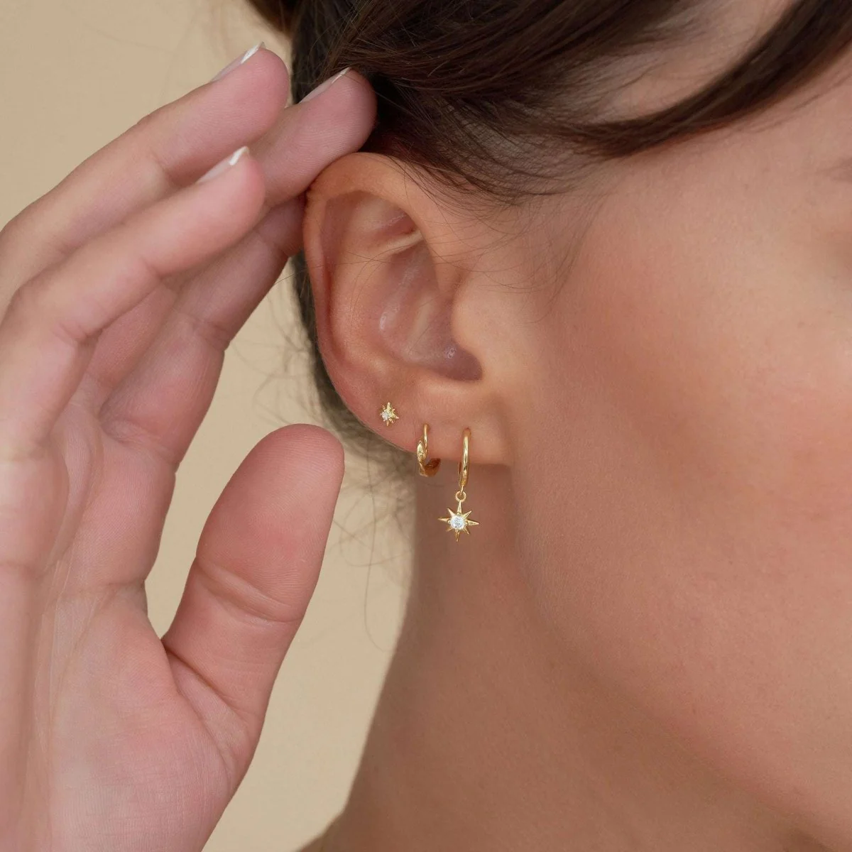 Starburst Dangle Hoops in Gold - Image 3