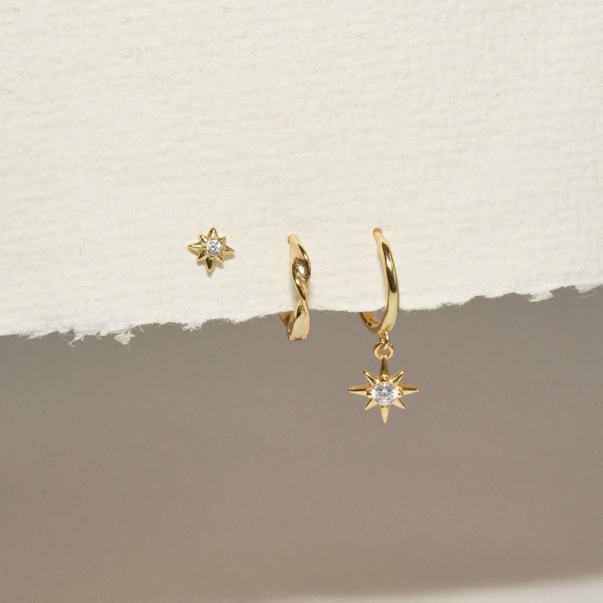 Starburst Dangle Hoops Set in Gold - Image 3