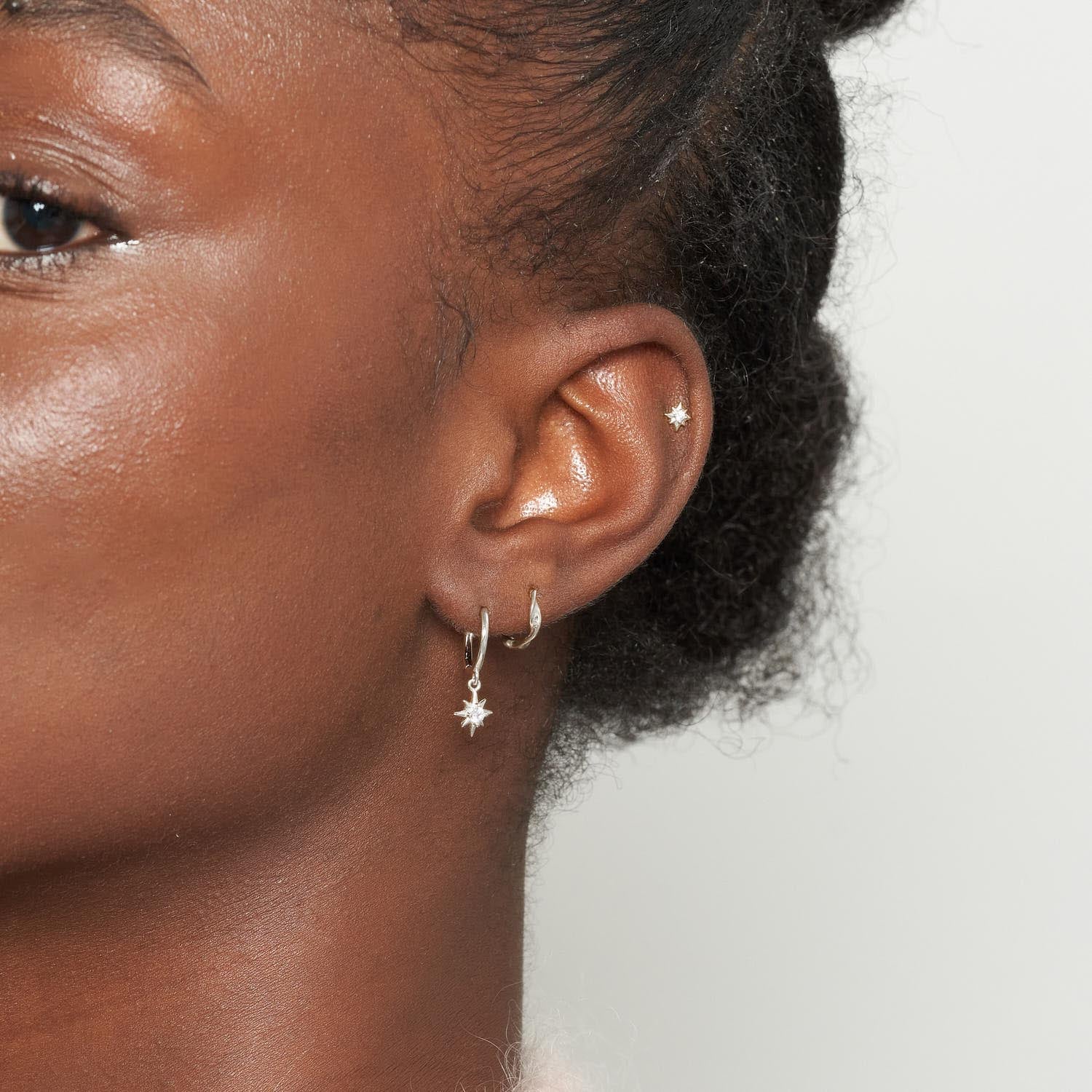 Starburst Dangle Hoops Set in Silver - Image 3