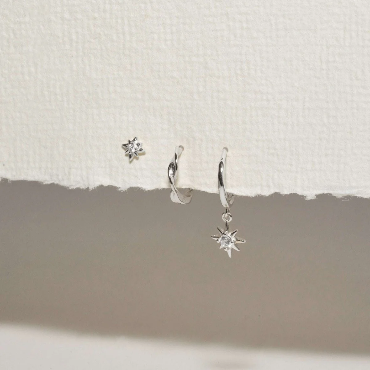 Starburst Dangle Hoops Set in Silver - Image 4