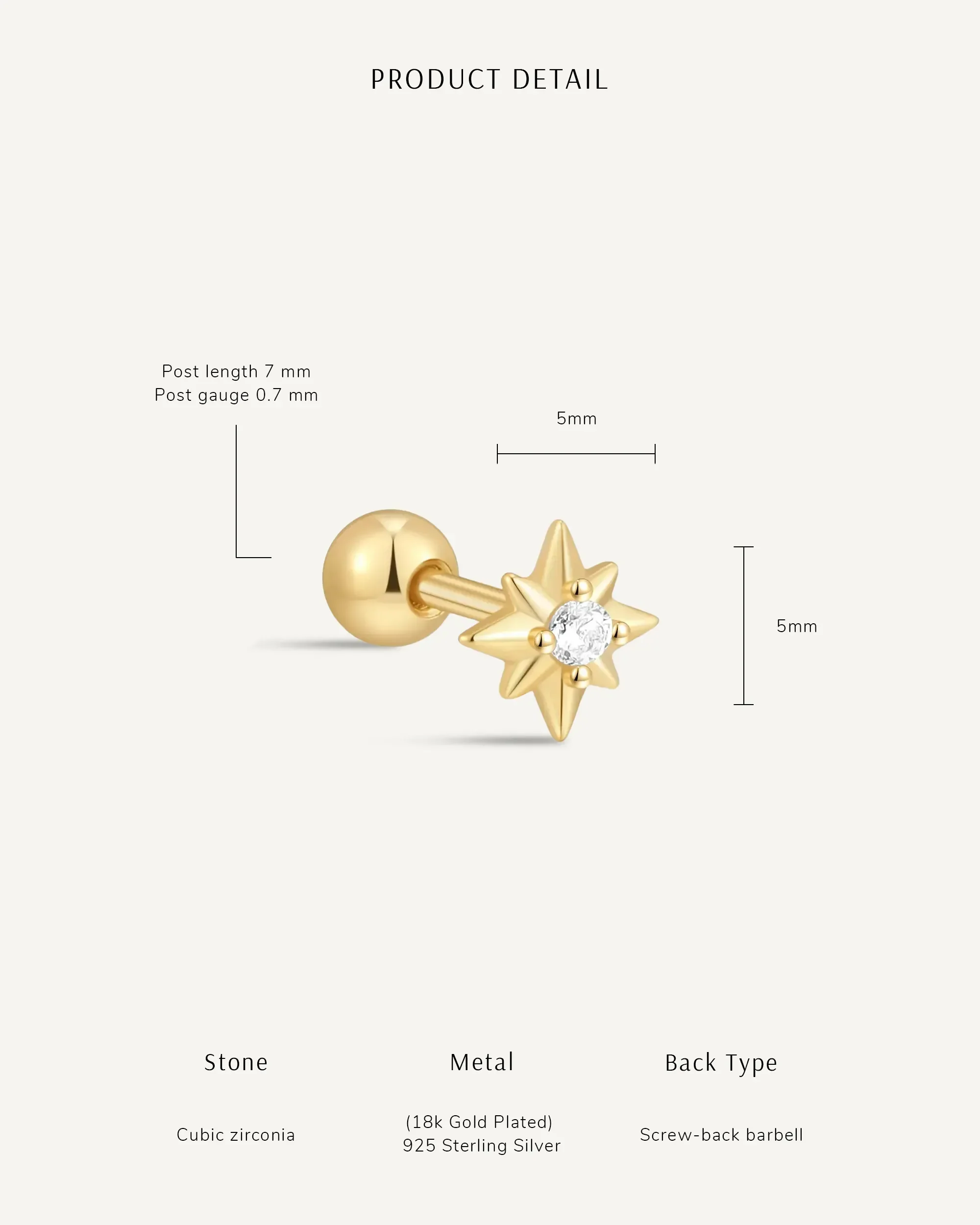 Starburst Helix Barbell Stud in Gold - Image 6