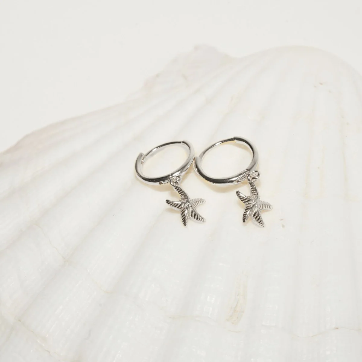 Starfish Dangle Hoop Earrings in Silver - Image 3
