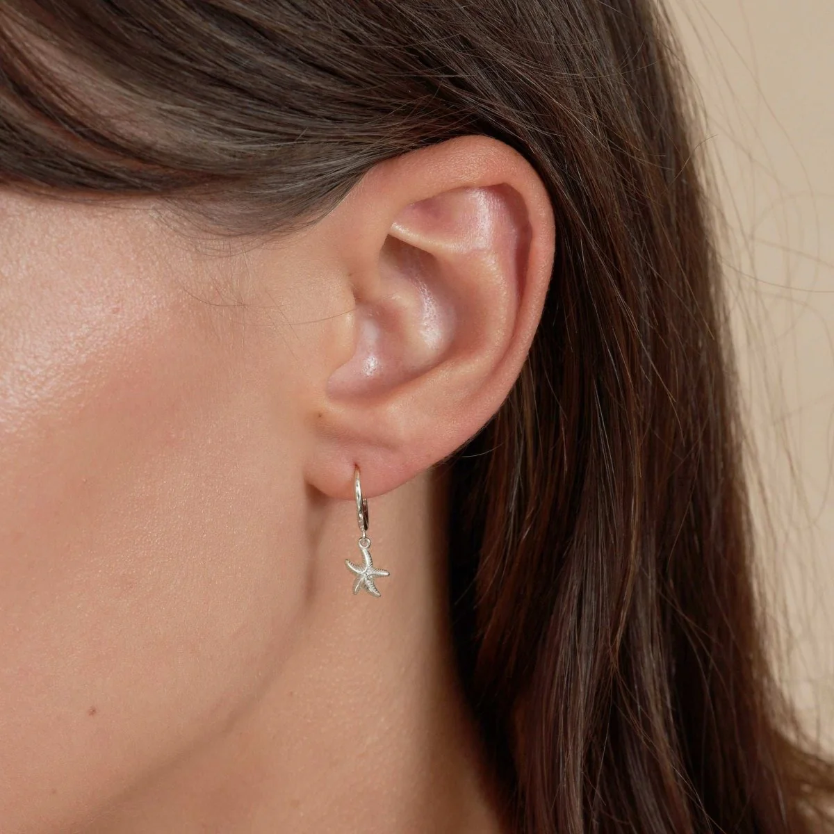 Starfish Dangle Hoop Earrings in Silver - Image 4