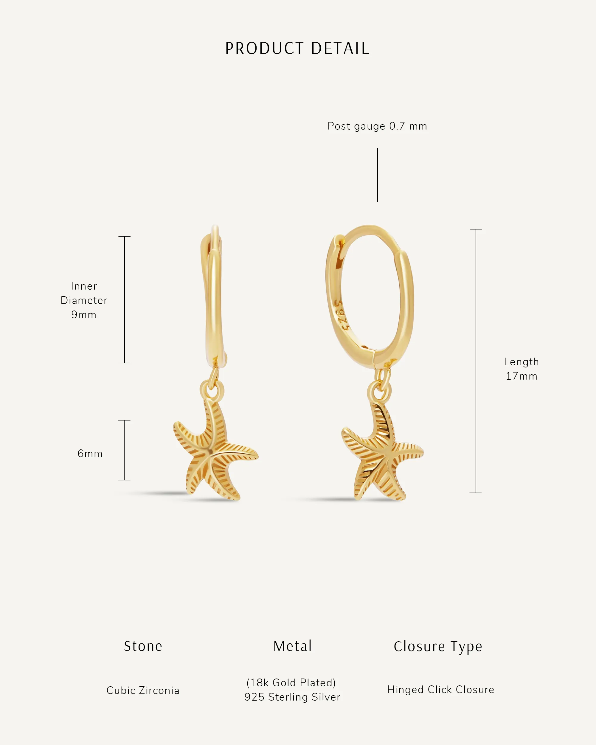 Starfish Dangle Hoop Earrings in Silver - Image 5