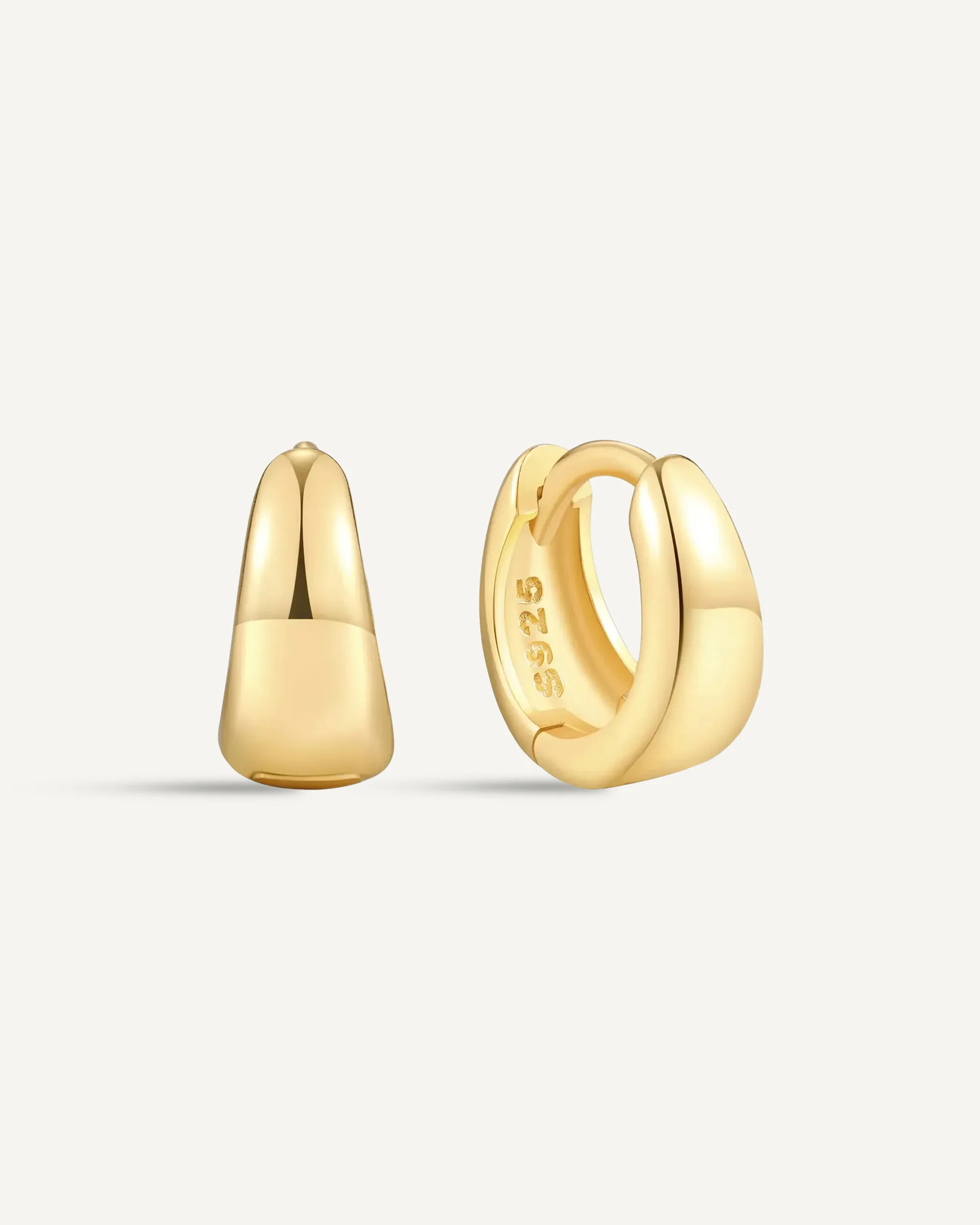 Tapered Huggie Hoops In Gold - Image 7