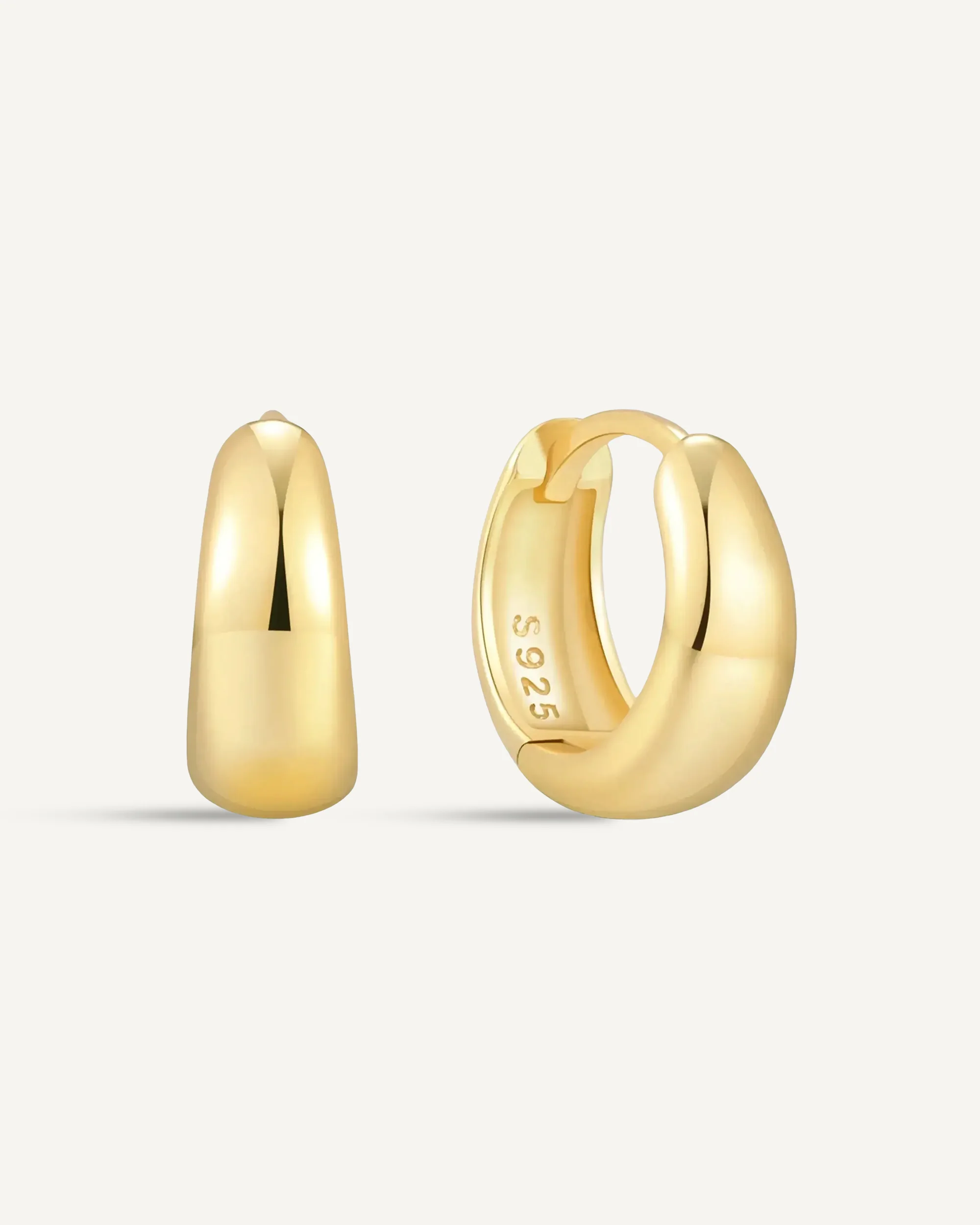 Tapered Huggie Hoops In Gold - Image 9