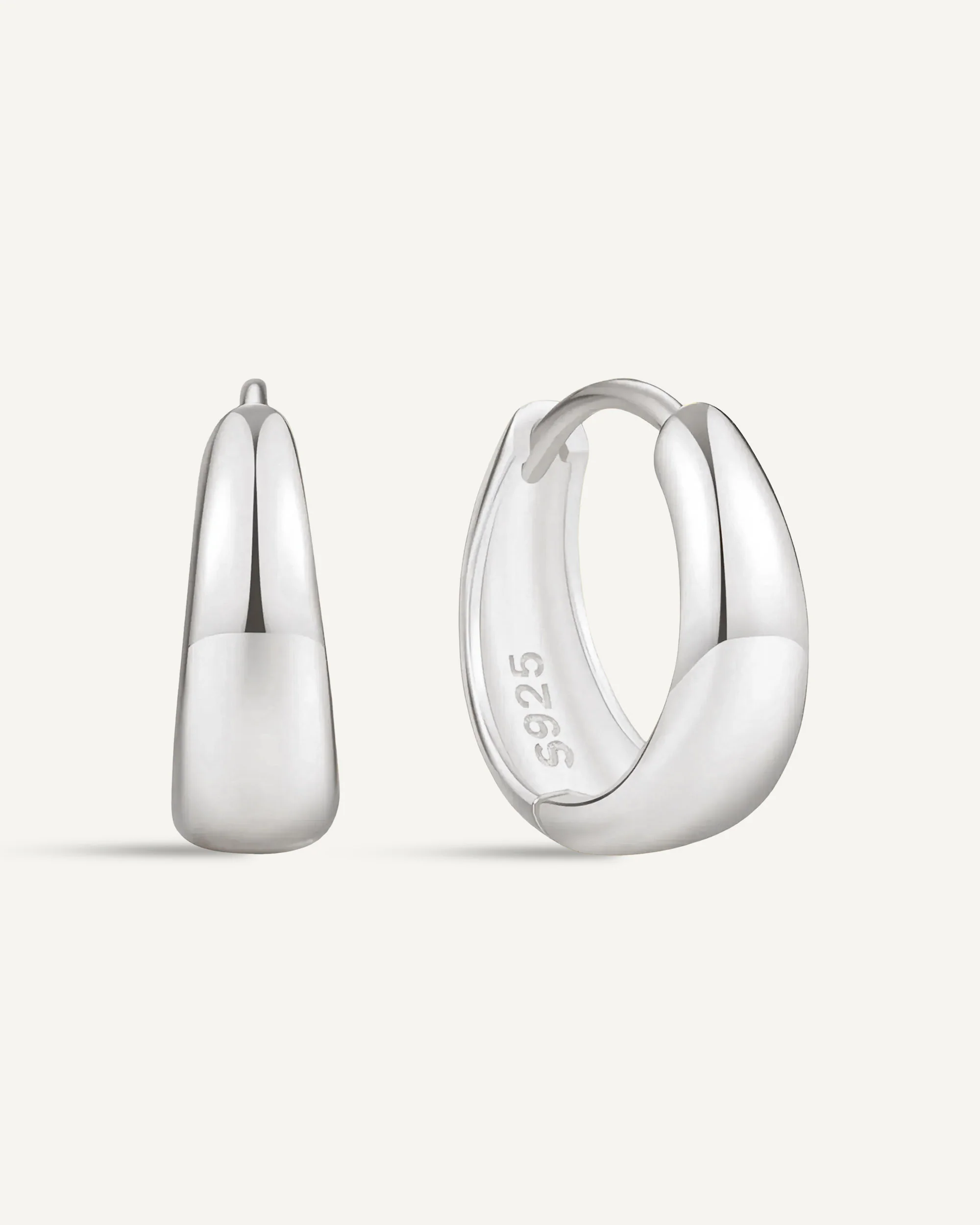 Tapered Huggie Hoops In Silver - Image 11