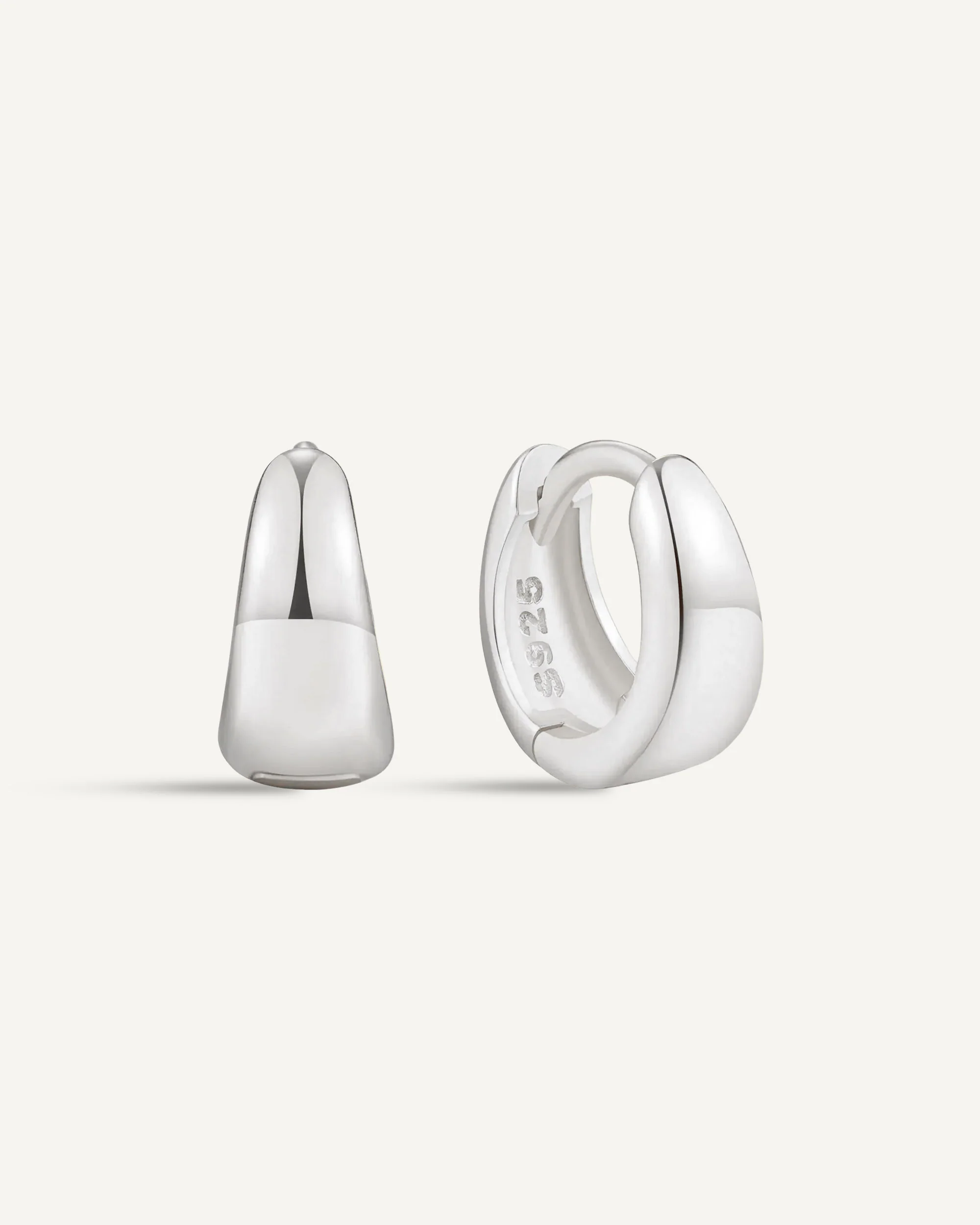 Tapered Huggie Hoops In Silver - Image 7