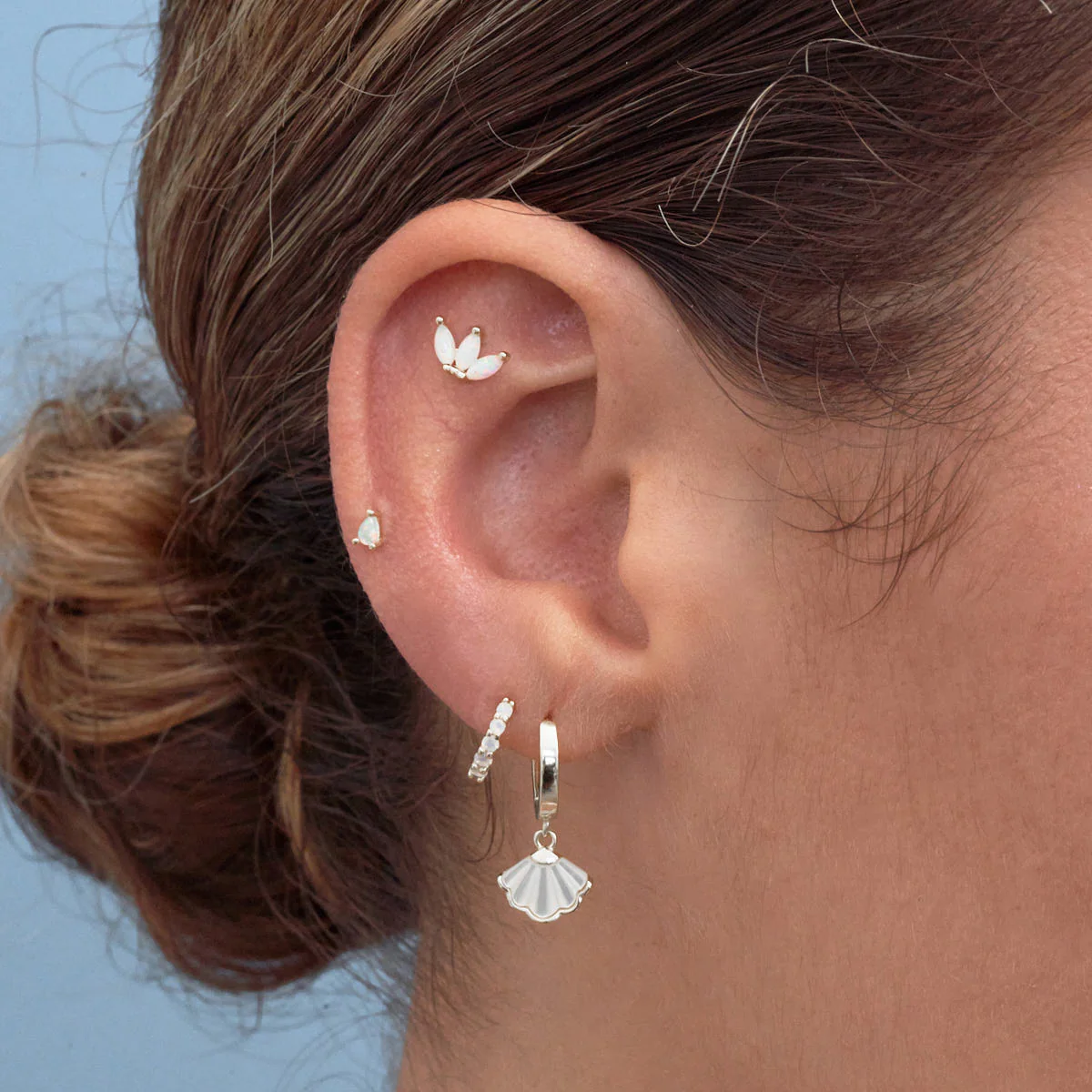 Teardrop Helix Opal Flat Back Stud In Silver - Image 2