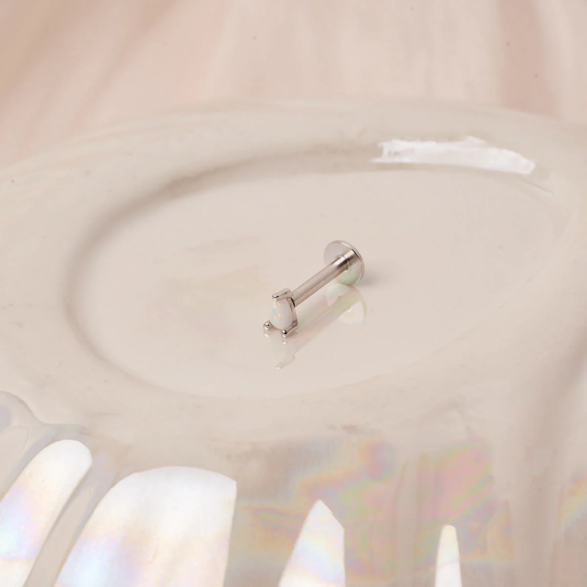 Teardrop Helix Opal Flat Back Stud In Silver - Image 3