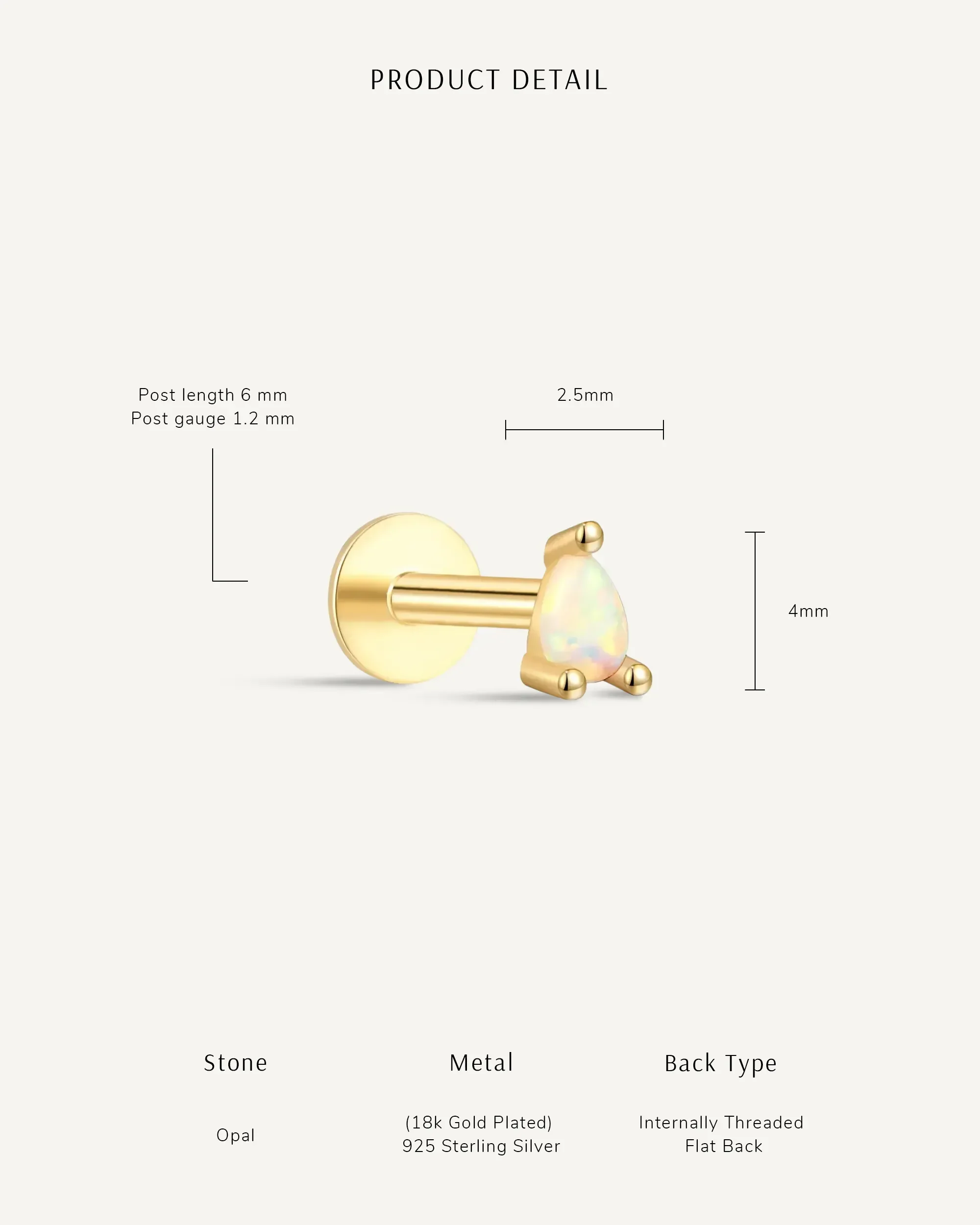 Teardrop Helix Opal Flat Back Stud In Silver - Image 7