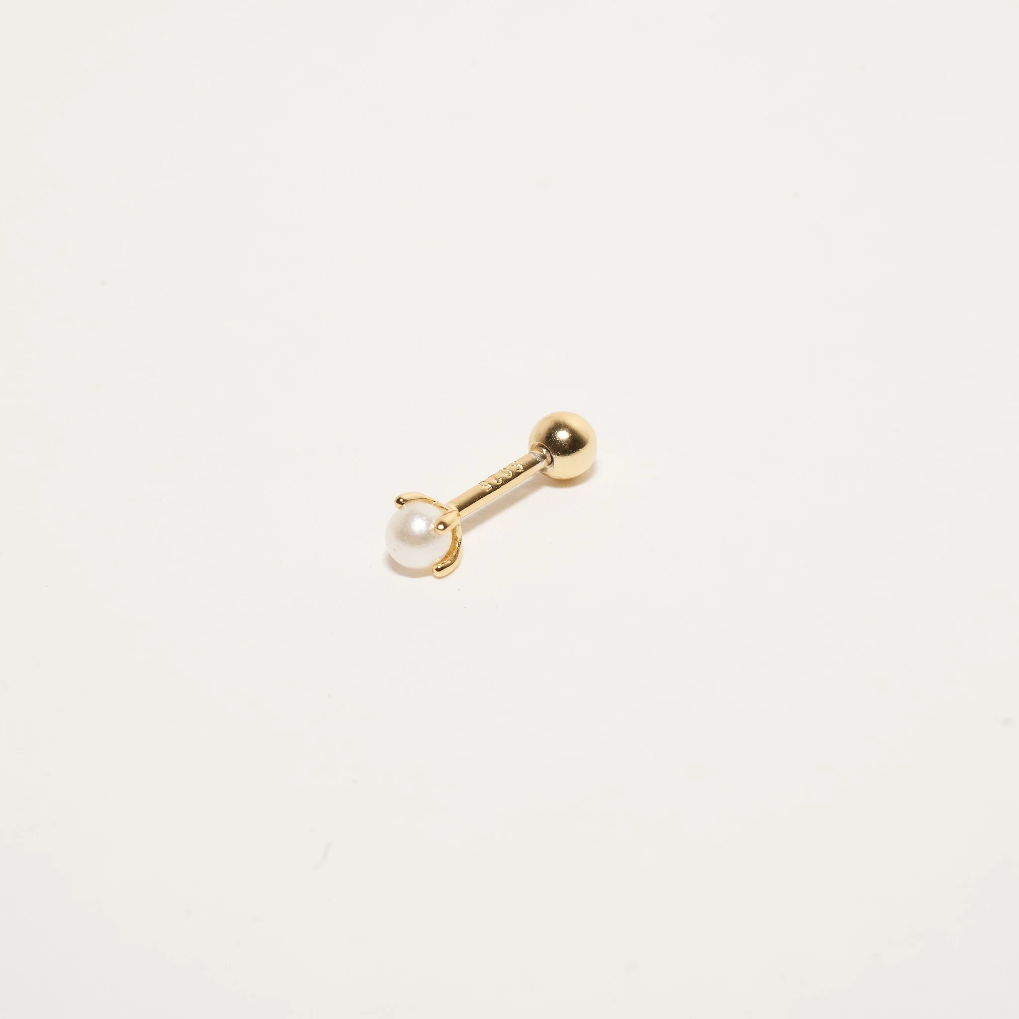 Tiny Pearl Barbell Helix Stud In Gold - Image 5