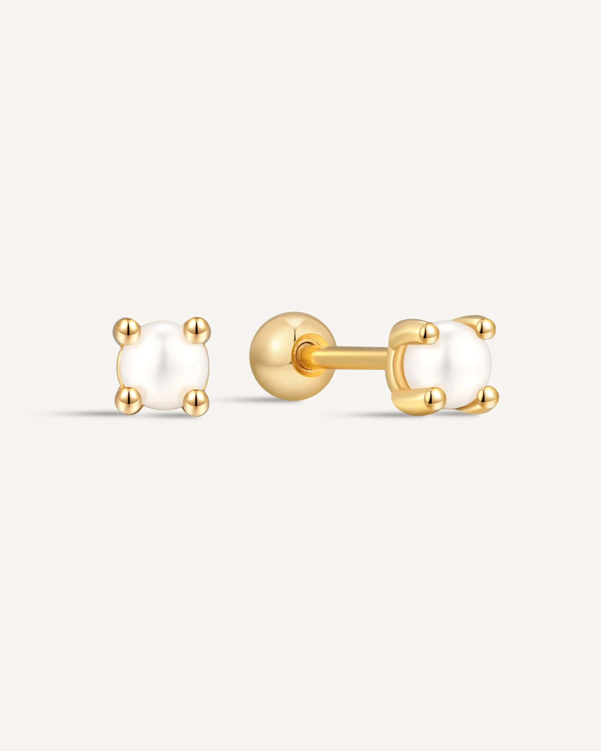 Tiny Pearl Barbell Helix Stud In Gold - Image 6
