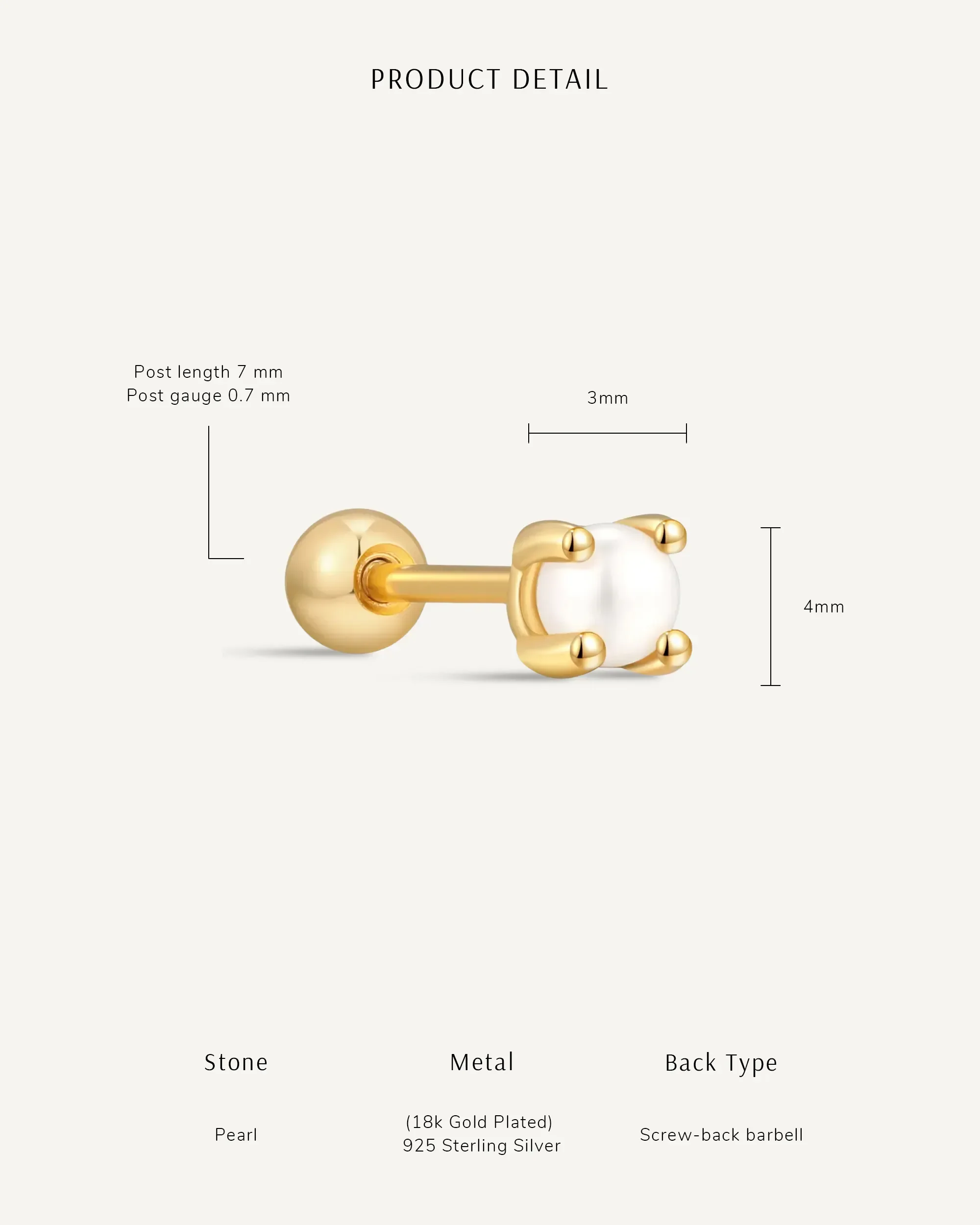 Tiny Pearl Barbell Helix Stud In Gold - Image 7