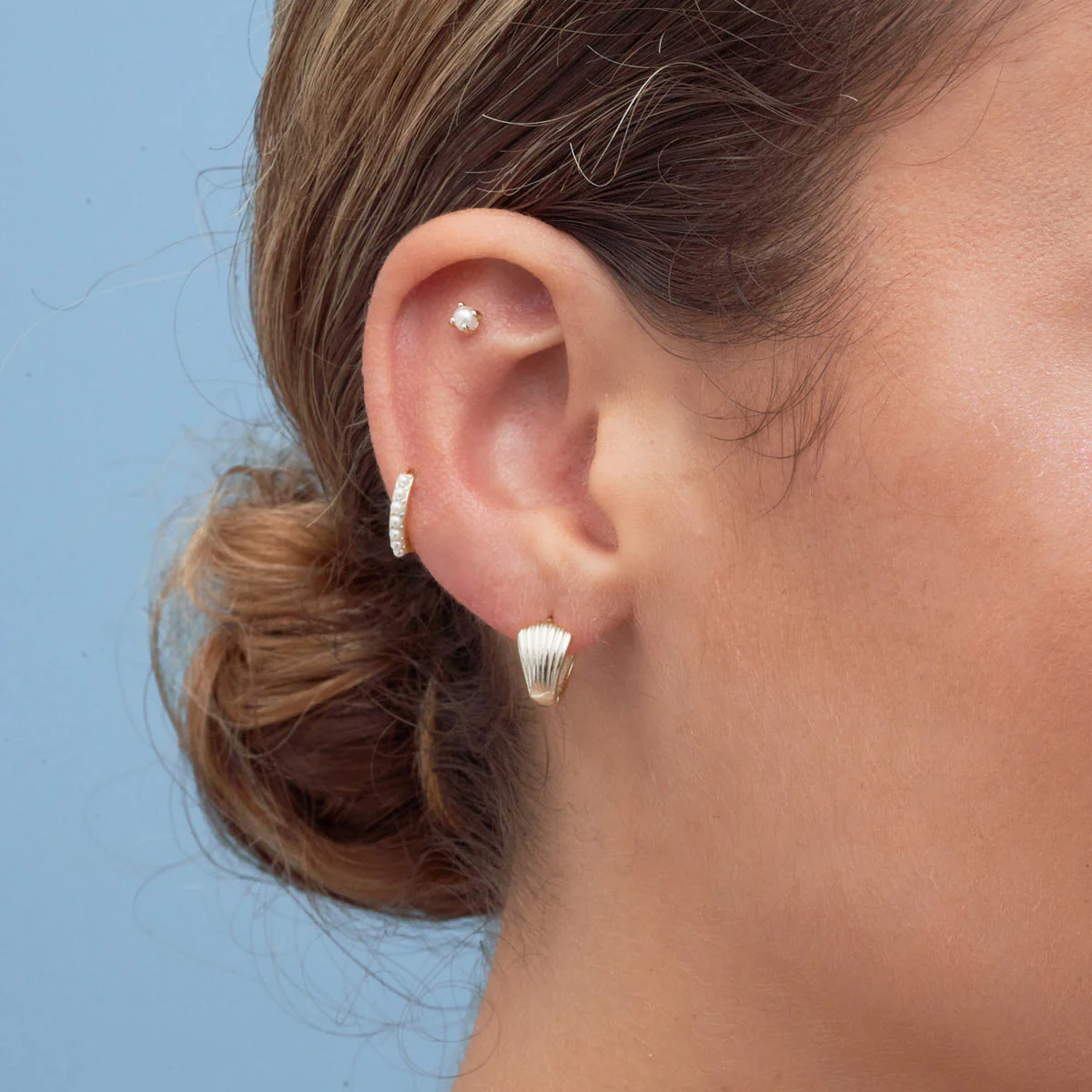 Tiny Pearl Barbell Helix Stud In Silver - Image 4