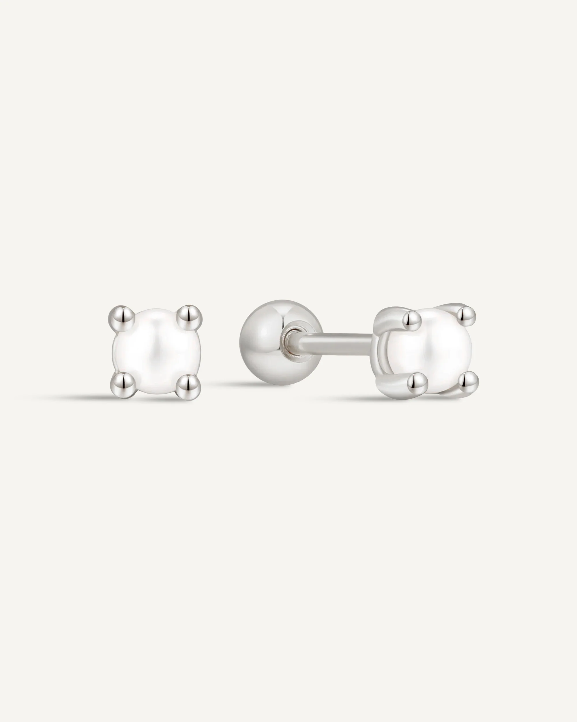 Tiny Pearl Barbell Helix Stud In Silver - Image 5