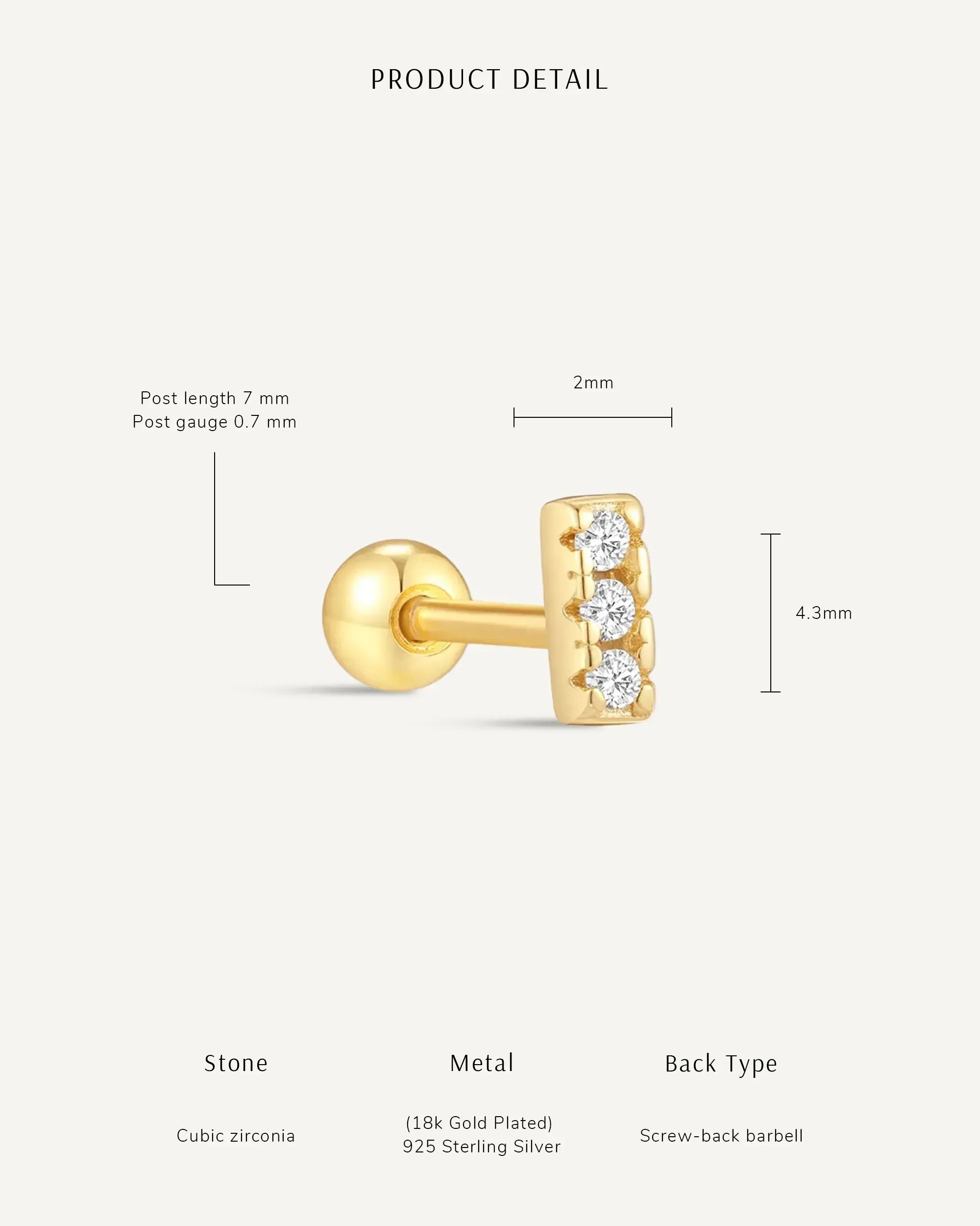 Trio Bar Barbell Helix Stud In Silver - Image 4