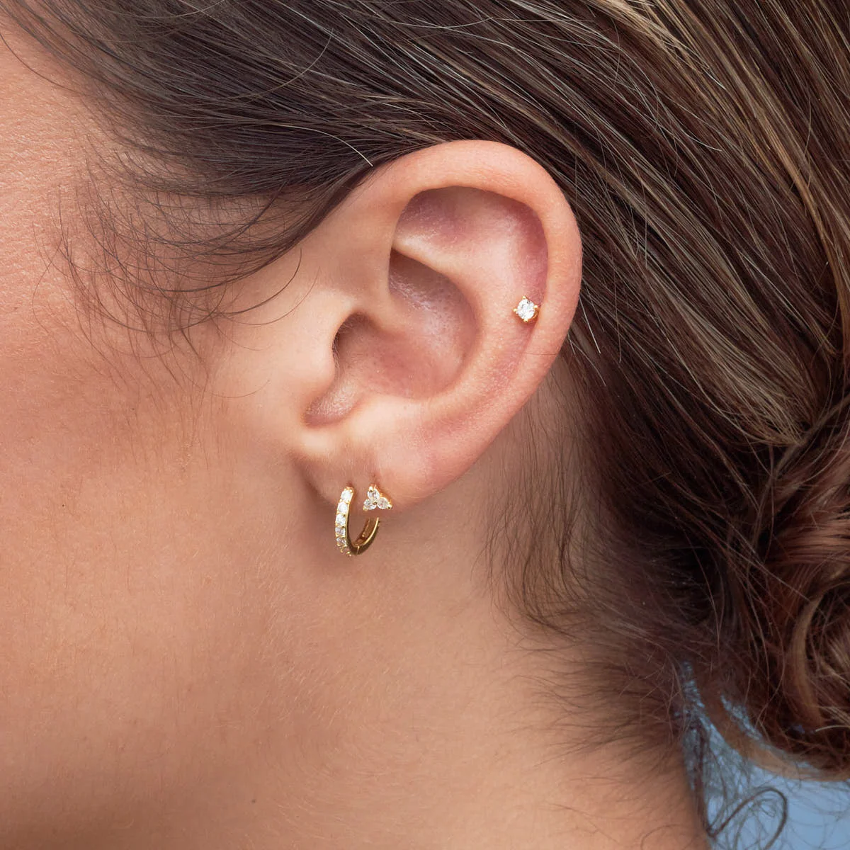 Triple Crystal Piercing Studs In Gold - Image 5