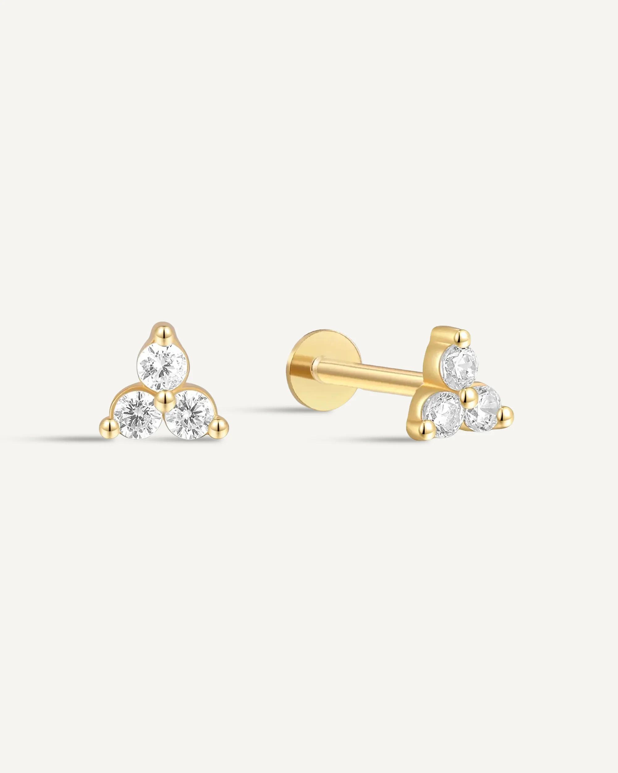 Triple Crystal Flat Back Studs In Gold - Image 4