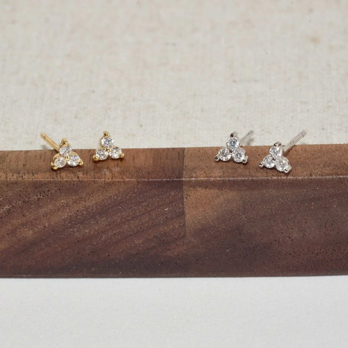 Triple Crystal Piercing Studs In Silver - Image 3