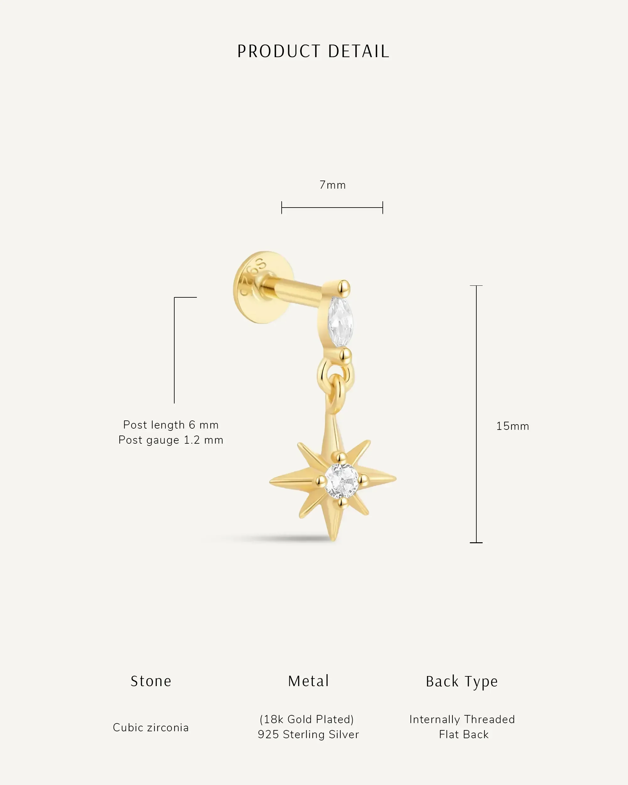 Twilight Star Flat Back Studs in Silver - Image 7
