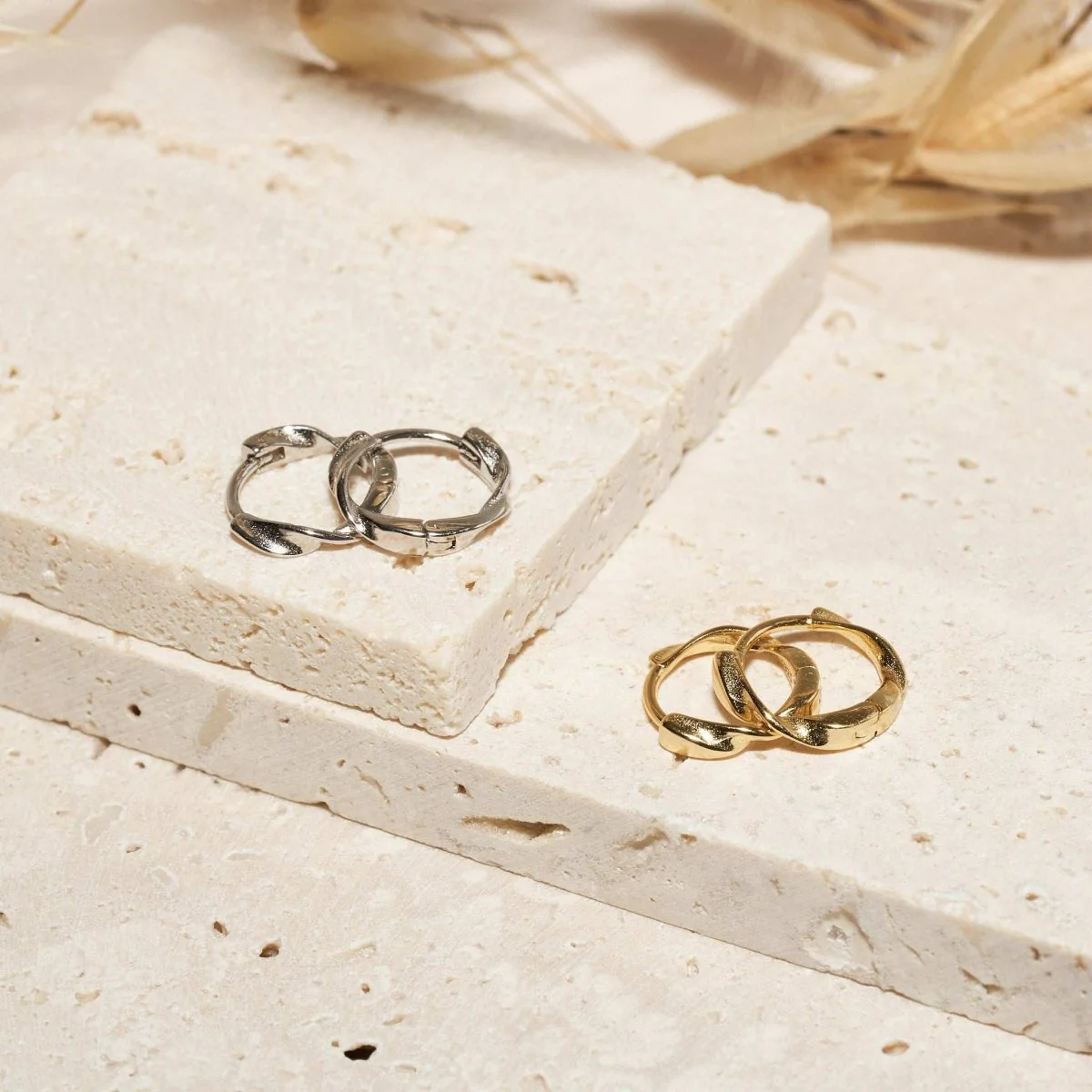 Twisted Huggie Hoops In Silver - Image 4
