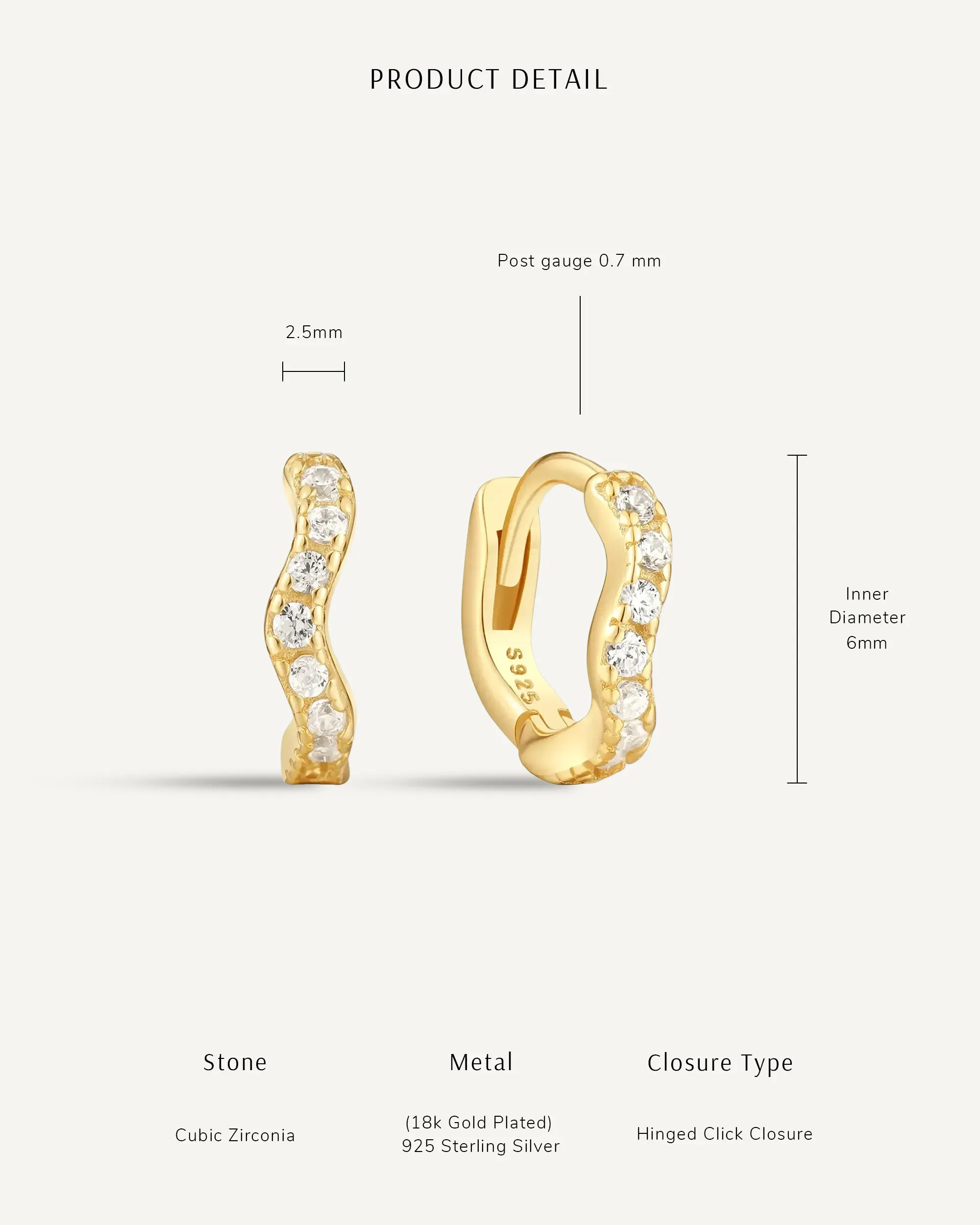 Wavy Crystal 6mm Helix Huggie In Gold - Image 5